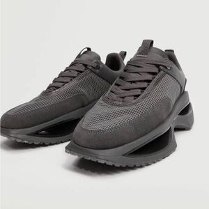 Mango Grey Leather Trainers With Transparent Panels